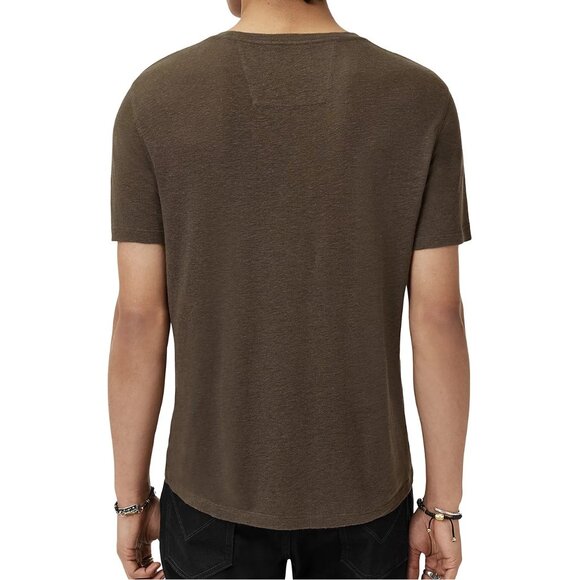 John Varvatos Men's Peace Sign Stitched Cording Linen SS Crew T-Shirt Teakwood - Picture 3 of 6